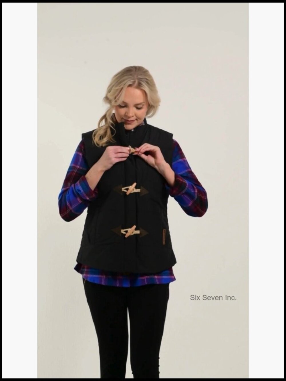 Women's Quilted Vest with Suede Front Opening and Snaps - Picture 7 of 7